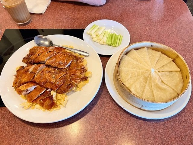 Peking Duck from Sun Fortune, with wraps and scallions.